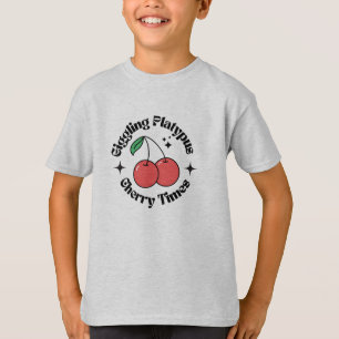 Beige Black Red Simple Cherry Retro T-Shirt