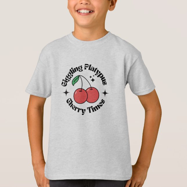 Beige Black Red Simple Cherry Retro T-Shirt (Vorderseite)