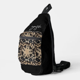 Beige Black Southwestern Native Basket Weave Name Crossbody Bag