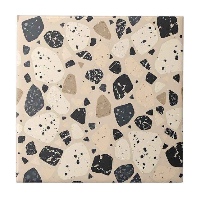 Beige Black Terrazzo Pattern Neutral Abstract  Fliese (Vorderseite)