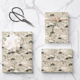 Beige & Black Toile Geschenkpapier Set