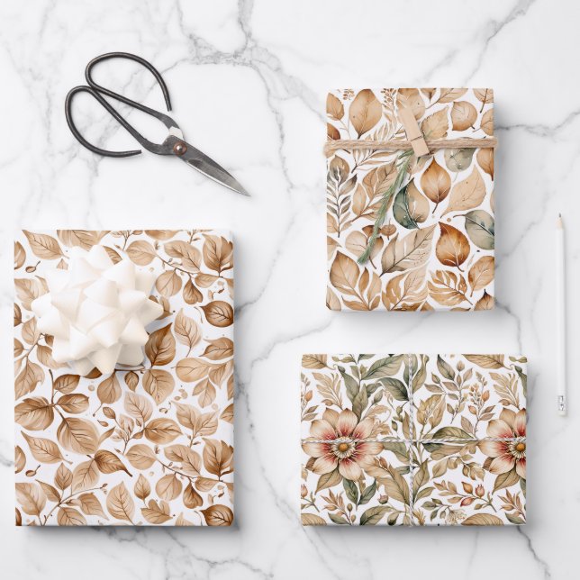 Beige Blätter für Wasserfarben Muster (Vorderseite)