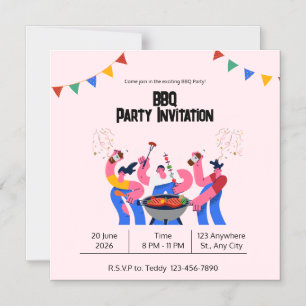 Beige Blau BBQ Magnetische Party-Einladung Magneteinladung