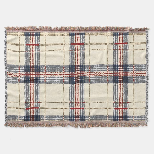 Beige-blau kariertes Webmuster Decke (Vorderseite)