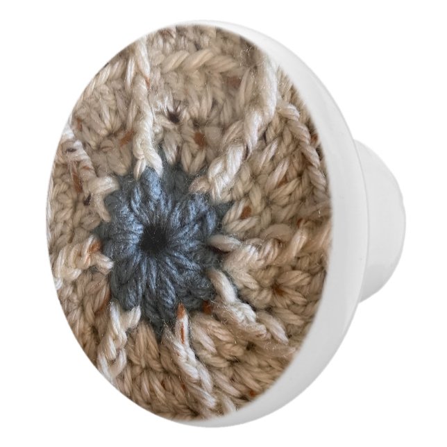 Beige Blaue Garne Foto Handgeflecht Saal Crochet Keramikknauf (Rechts)
