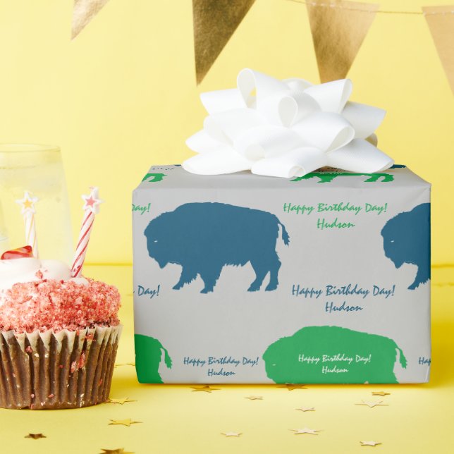 Beige blaue grüne rustikale Buffalo-Farben Geschenkpapier (Geburtstagsparty)