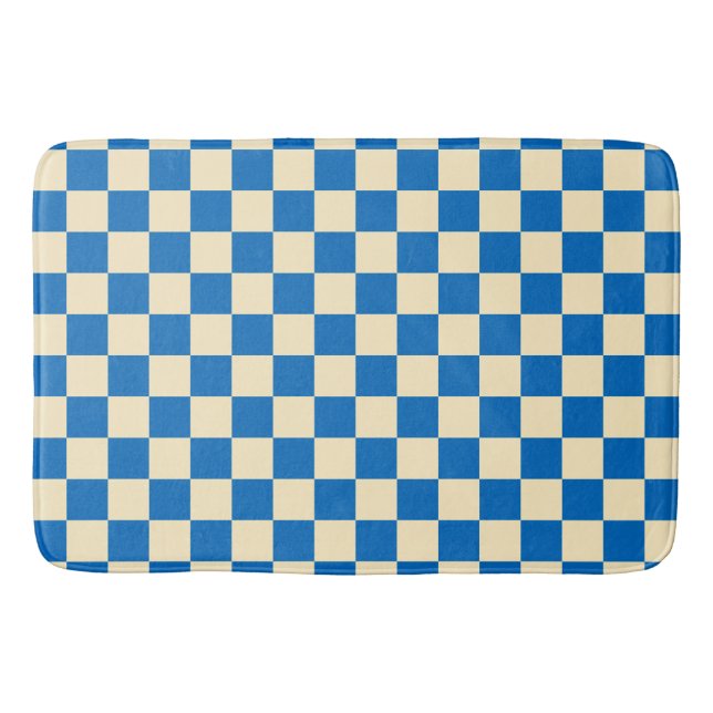 Beige + Blauer Karo Prüfpappmuster Badematte (Vorderseite)