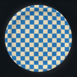 Beige   Blauer Karo Prüfpappmuster Pappteller<br><div class="desc">Beige   Blauer Karo Checkered Checkerboard Muster Paper Teller</div>