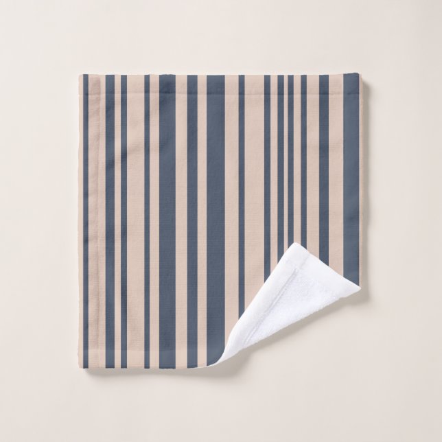 Beige/Bleu Profond Simple Motif élégant (Gant de toilette)