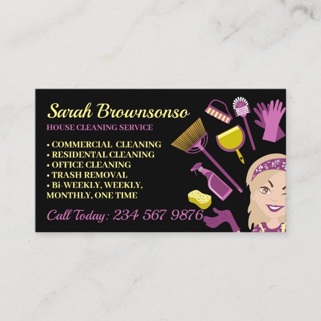 Beige Blonde Hair Frau Janitorial House Reinigung Visitenkarte (Vorderseite)