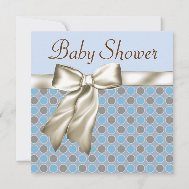 Beige Blue Brown Baby Boy Dusche Einladungen (Vorderseite)
