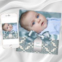 Beige Blue Damask Baby Boy Foto Christening