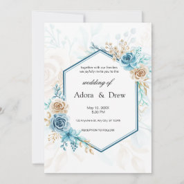Beige blue Elegant Floral Wedding Einladung