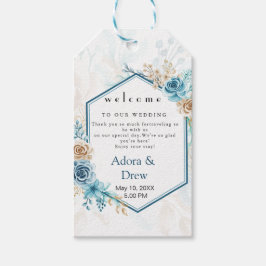 Beige blue Elegant Floral Wedding Geschenkanhänger