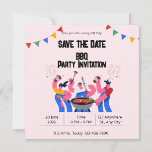 Beige Blue GRILLEN Save the Date Flat Card