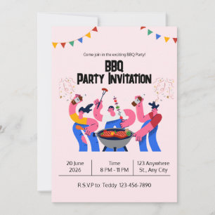 Beige Blue Playful GRILLEN Party Einladung