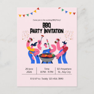 Beige Blue Playful GRILLEN Party Postcard Postkarte