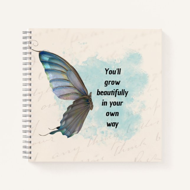 Beige Blue Vintag Butterfly Spiral Notebook Notizbuch (Vorderseite)