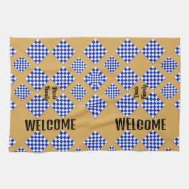 Beige Blue White Checked Geschirrtuch