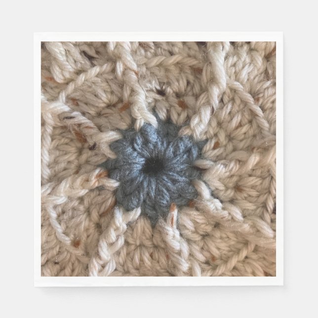 Beige Blue Yarn Foto Knitting Party Crochet Serviette (Vorderseite)