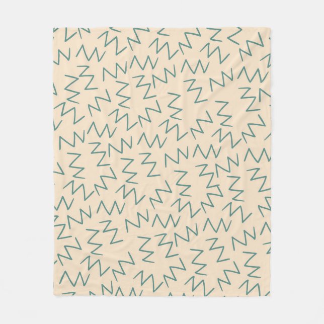 Beige Blue Zig Zag Muster Fleecedecke (Vorderseite)