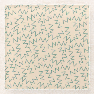 Beige Blue Zig Zag Muster Glasuntersetzer