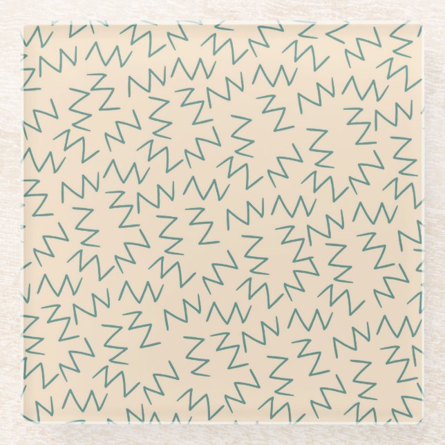 Beige Blue Zig Zag Muster Glasuntersetzer (Vorderseite)