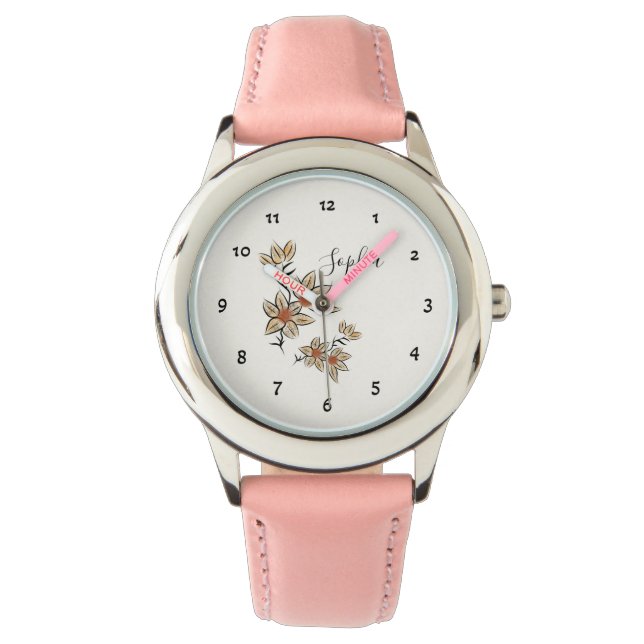 Beige Blume Armbanduhr (Vorderseite)