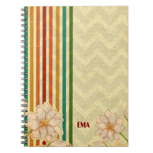 Beige Blume Farbenfrohe Streifen Notizblock