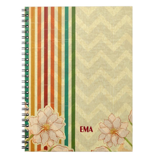 Beige Blume Farbenfrohe Streifen Notizblock (Vorderseite)