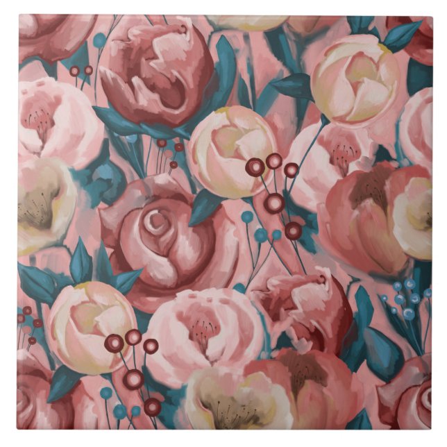 Beige Blume Fliese (Vorderseite)