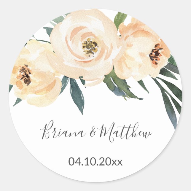 Beige Blume Gastgeschenke Hochzeiten Runder Aufkleber (Vorderseite)