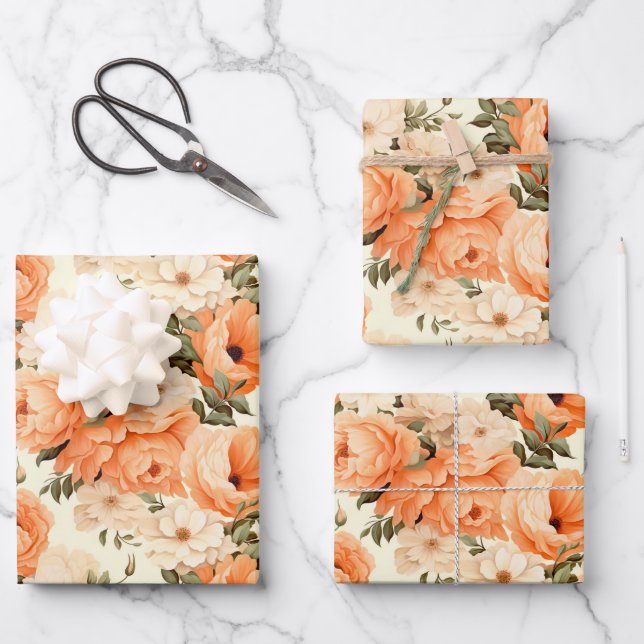 Beige Blume Geschenkpapier Set (Vorderseite)