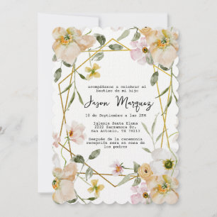 beige Blume mit Goldrahmen - Taufveranstaltung Einladung