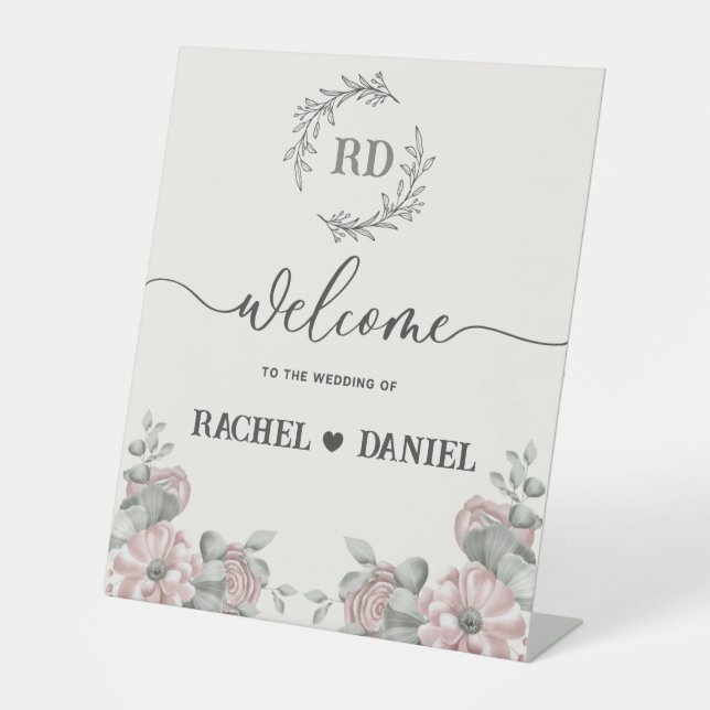 Beige Blumenblume Begrüßung Sockelschild (Vorderseite)