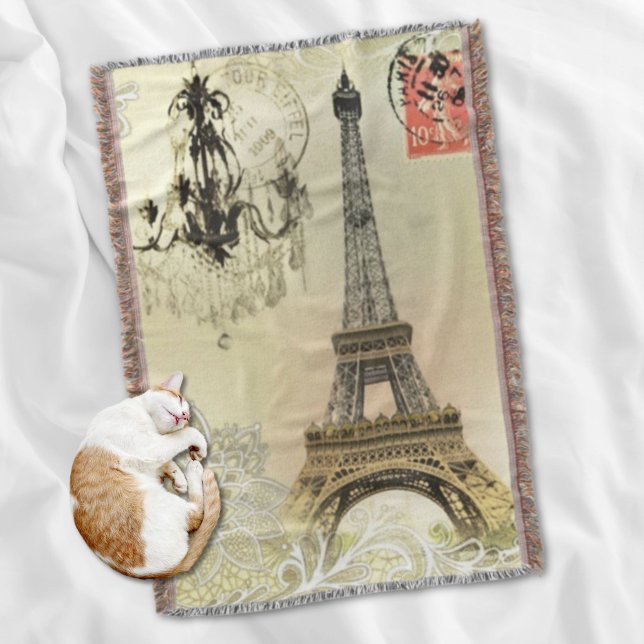 Beige, blumengeschmückte Kronleuchter, eiffener Tu Decke (beige floral lace chandelier paris eiffel tower throw blanket)