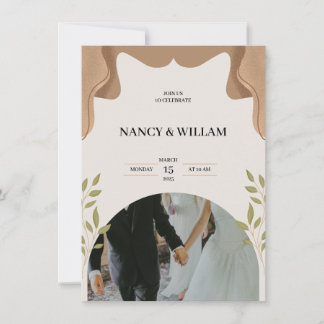 beige Blumenhochzeit Einladung