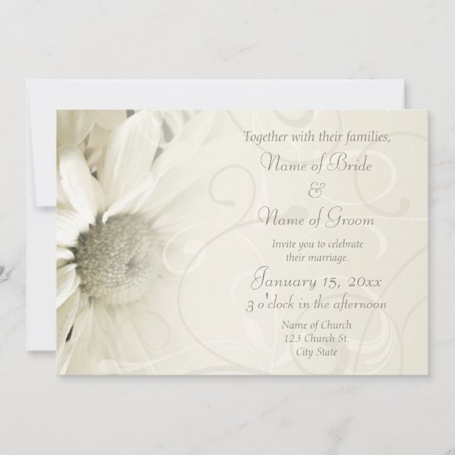Beige Blumenkarten für Hochzeiten Einladung (Vorderseite)