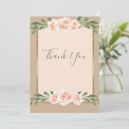 Beige Blush Blumenschrift Romantisches Elegant Dankeskarte