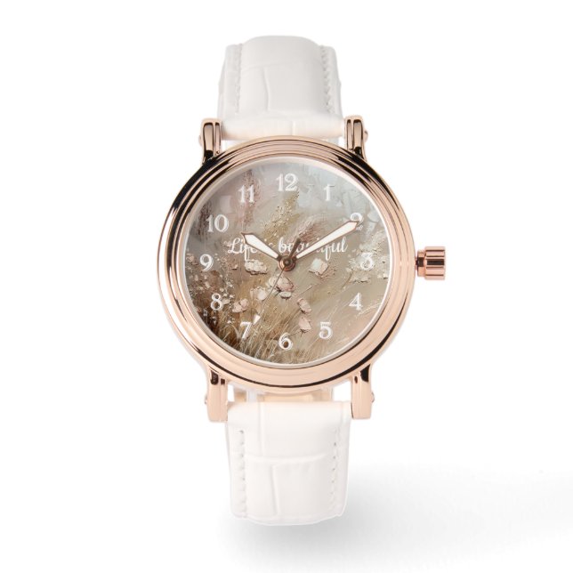 Beige Blush Boho Floral Armbanduhr (Vorderseite)