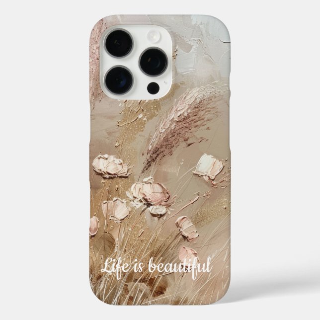Beige Blush Boho Floral iPhone 16 Pro Hülle (Rückseite)