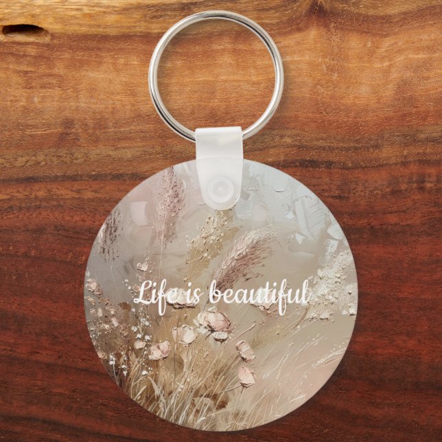 Beige Blush Boho Floral Schlüsselanhänger (Vorderseite)