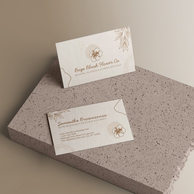 Beige Blush Hibisken Hochzeitkalligrafie Blume Visitenkarte (Beige Blush Hibiscus Wedding Calligraphy Flower Business Card)