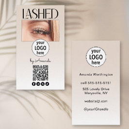 Beige Blush Lashed Logo QR-Code Social-Media-Icons Visitenkarte