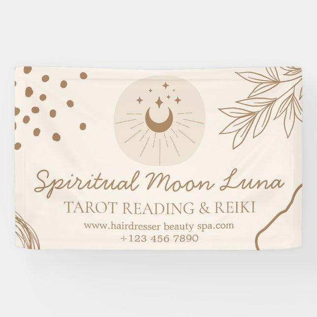 Beige Blush Moon and Stars Spirituelles Reiki Banner (Horizontal)