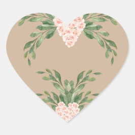 Beige Blush Peach Floral Script Romantische Elegan Herz-Aufkleber