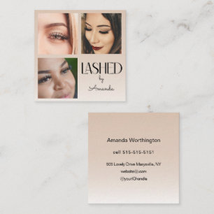 Beige Blush Wimpern Minimalist Schrift Foto Quadratische Visitenkarte