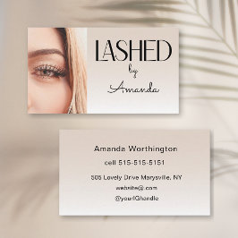 Beige Blush Wimpern Minimalist Schrift Foto Visitenkarte