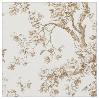 Beige Blütenzweig Toile-Muster Stoff