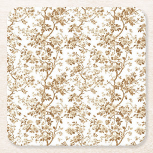 Beige Blütenzweige quadratischer Papieruntersetzer Rechteckiger Pappuntersetzer